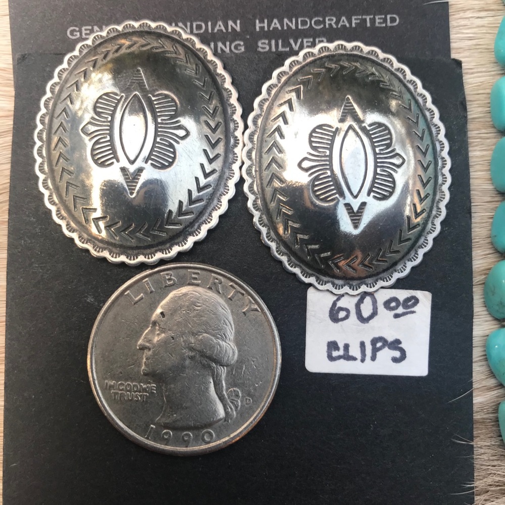 Native American Concho Clip Earrings